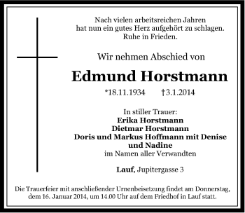 Traueranzeige von Edmund Horstmann von Pegnitz-Zeitung